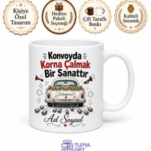Düğün Konvoyunda Korna Çalanlara Esprili Gelin Arabası Kupa Bardak Hediye