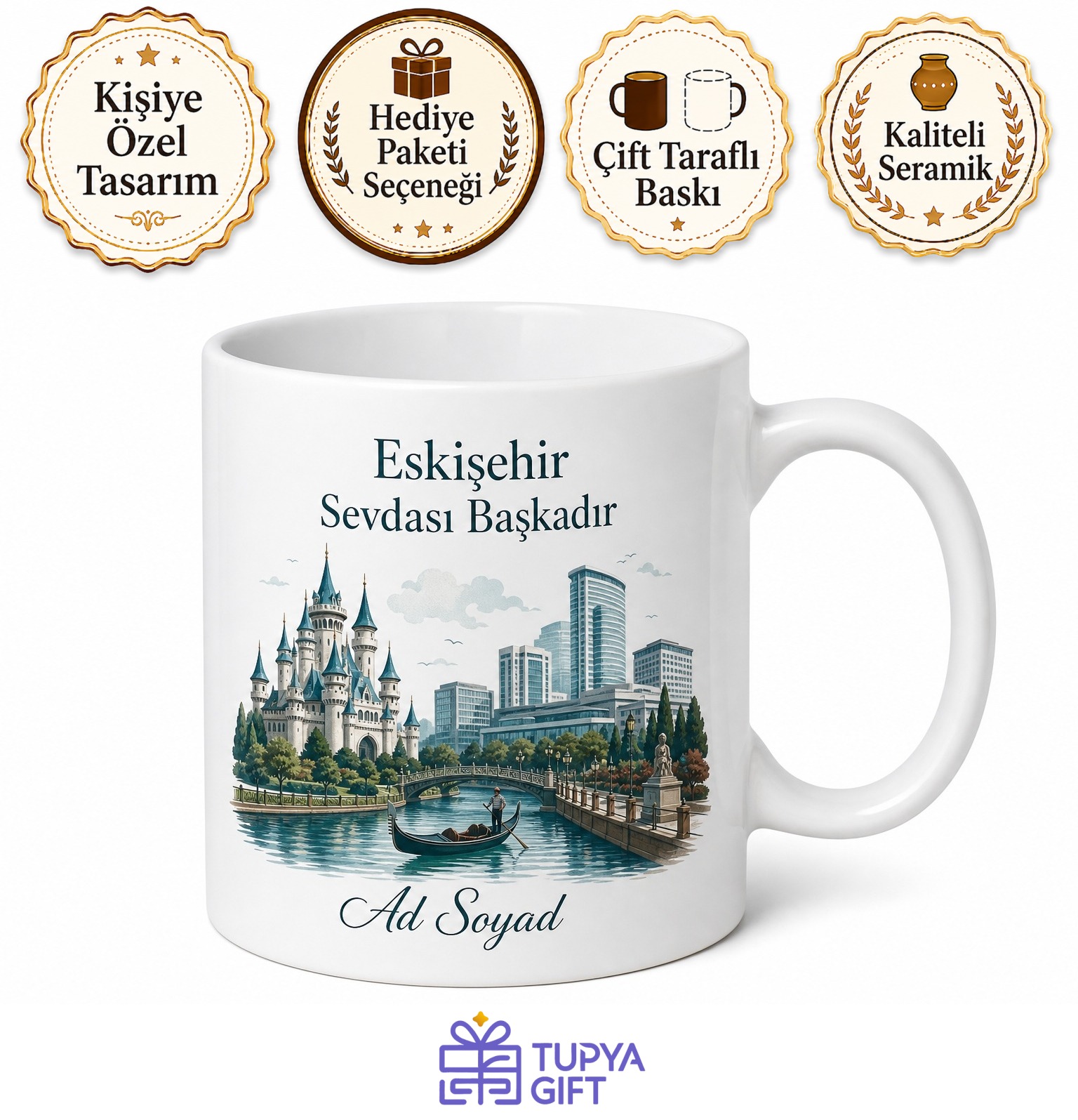 Eskişehir Tepebaşı Porsuk Çayı Sazova Parkı Modern Şehir Temalı Kupa Bardak Hediye