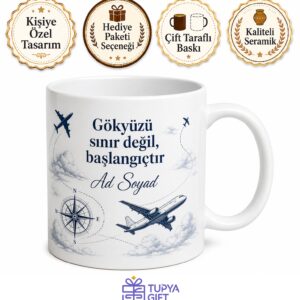Havacılık Dergileri Uçak Modelleri Pilot Eğitimi Gökyüzü Trafiği Baskılı Porselen Kupa Hediye