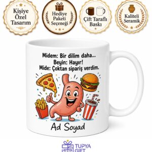 Fast Food Oburu Pizza Hamburger Esprili Mide Komik Baskılı Kupa Bardak Hediye