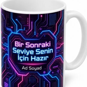 Fütüristik Neon Çizgilerle Tasarlanmış İsme Özel Oyuncu Kahve Kupası Hediye