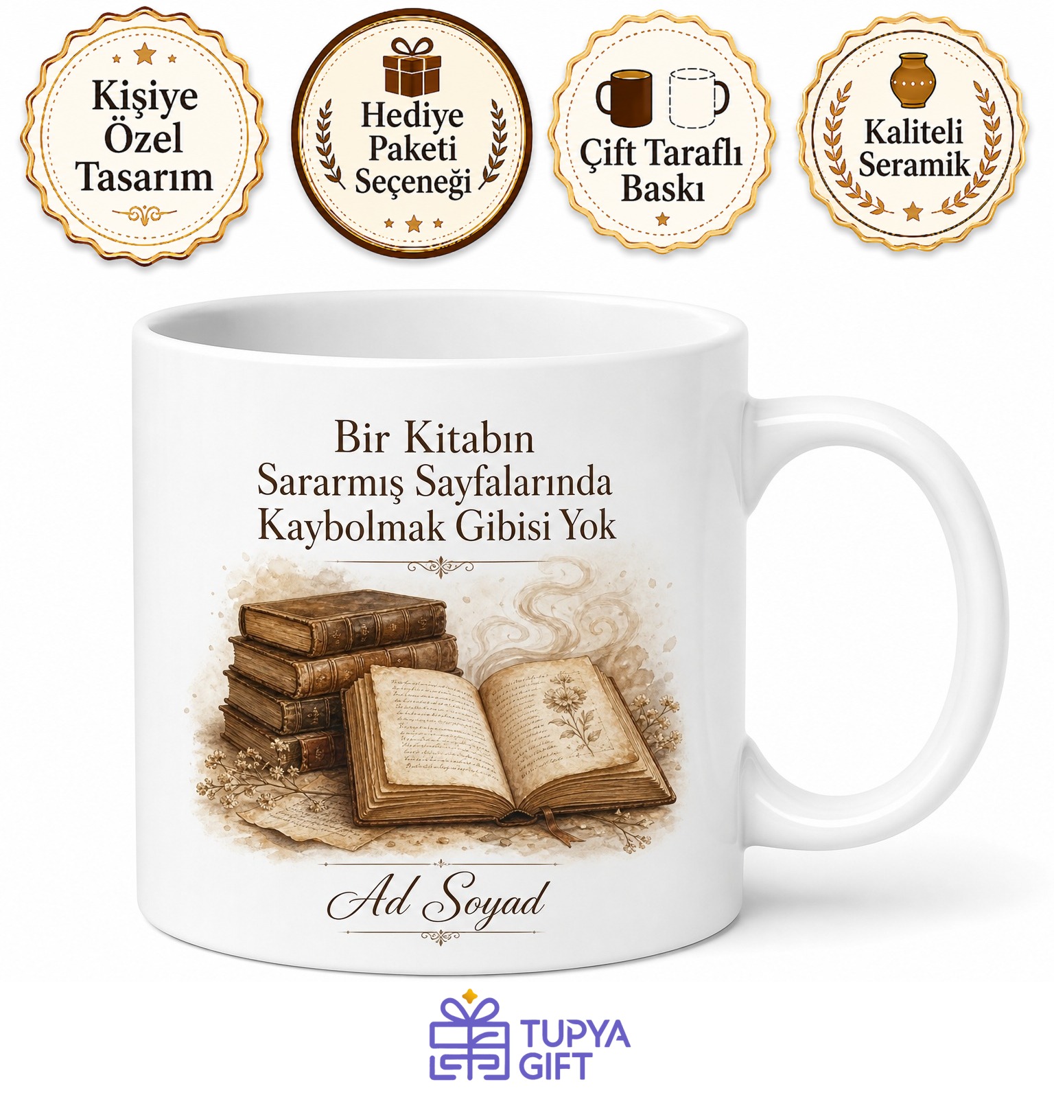 Sahafa Eski Kitap Kokusu Tozlu Sayfalar İkinci El Roman Kupası Hediye Bardak