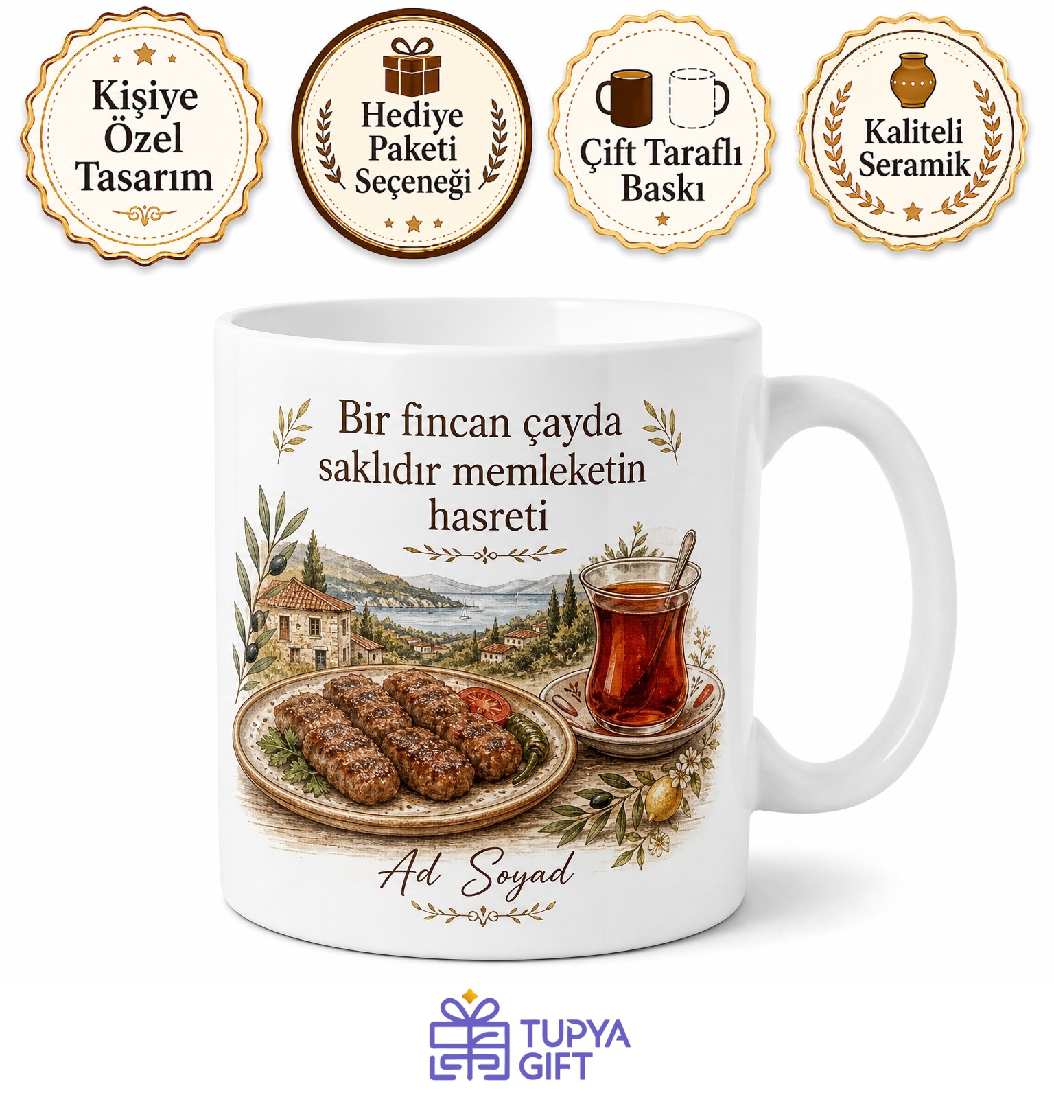 Aydın Çine Köftesi Ve Çine Çayı Hatırası Geleneksel Çay Kupası Hediye Bardak