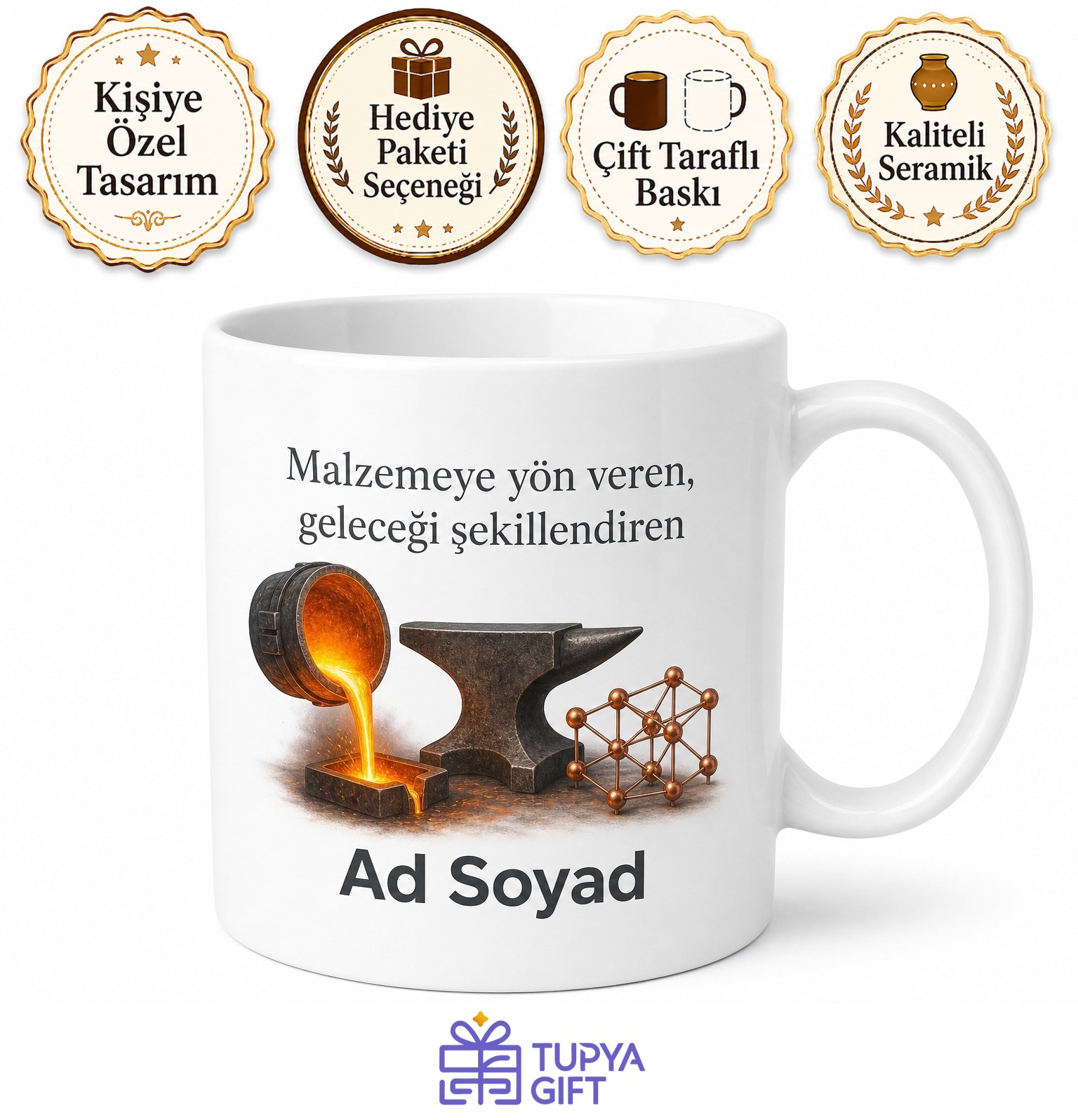 Malzemeye Yön Veren Metalurji Mühendisi İsme Özel Seramik Kupa Bardak Hediye