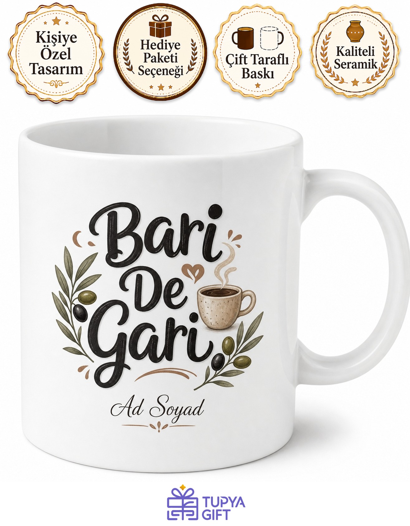 Bari De Gari Yazılı Ege Şivesi Koyu Sohbet Kahve Kupası Hediye Bardak