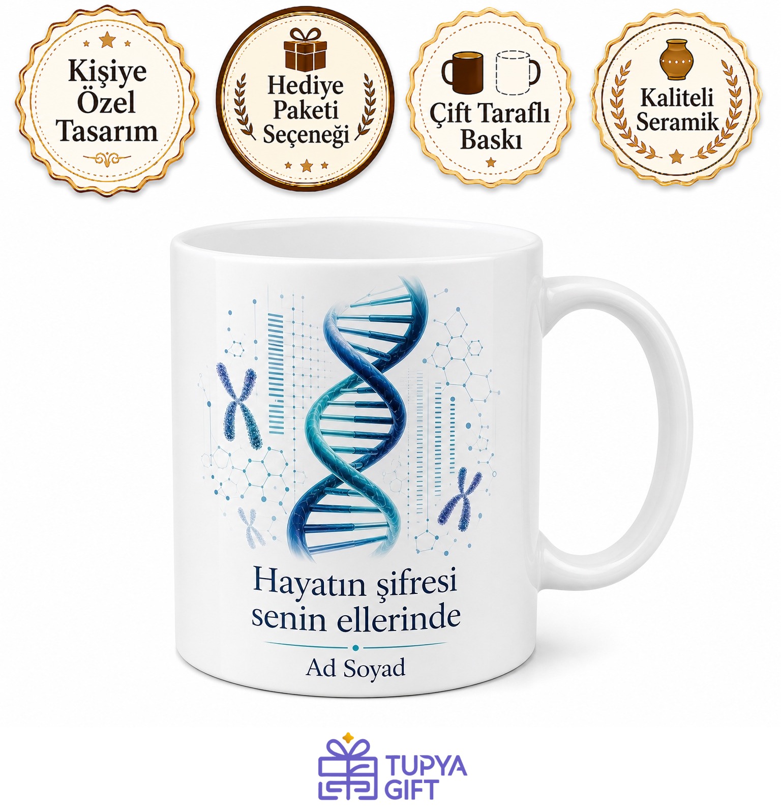 Genetik Uzmanına DNA Sarmalı Kromozom Haritası Yaşam Şifresi Genetik Mühendisliği Kupa Hediye