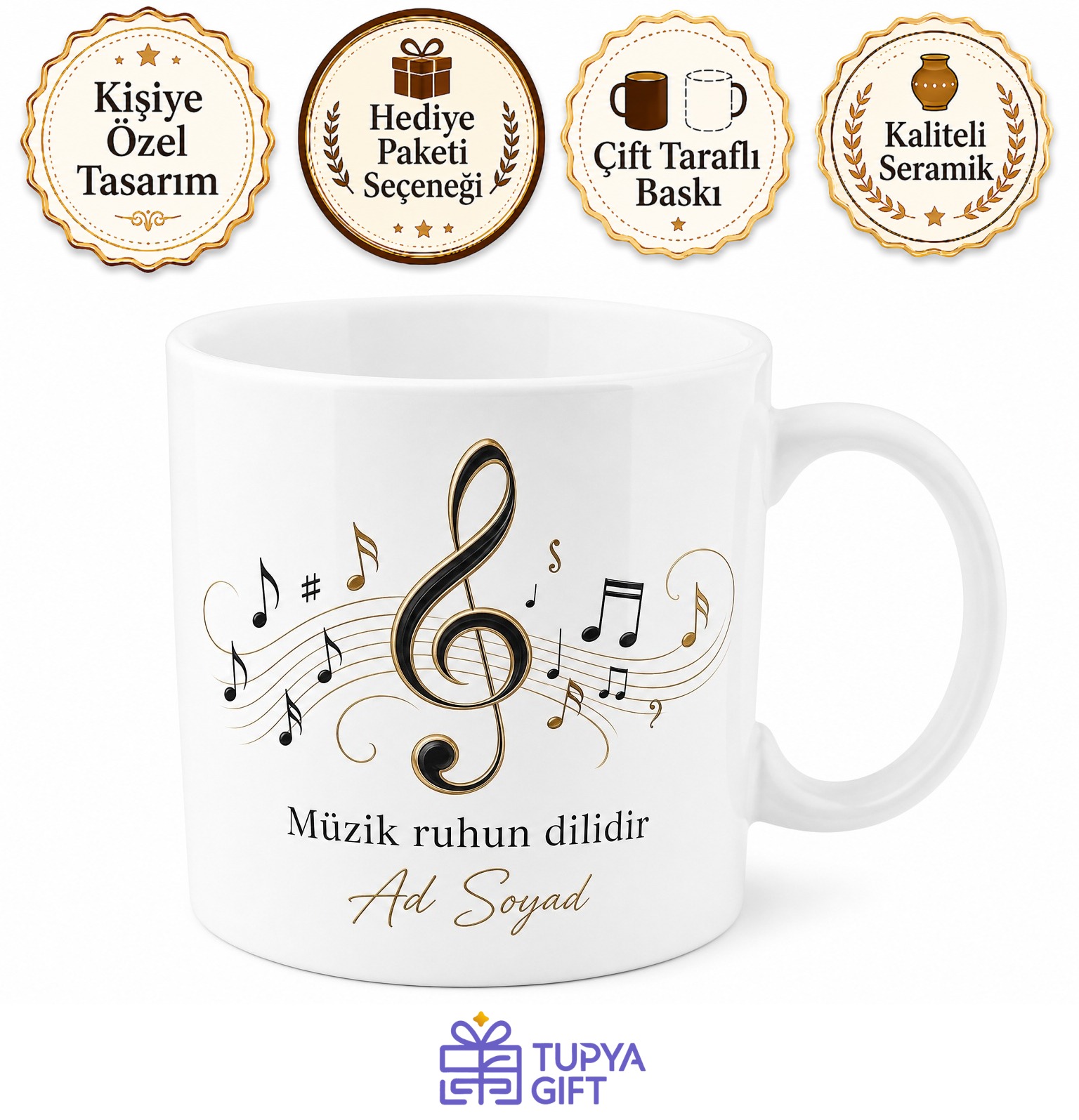 Müzisyen Nota Defteri Sol Anahtarı Ritim Ve Melodi Kupa Bardak Hediye