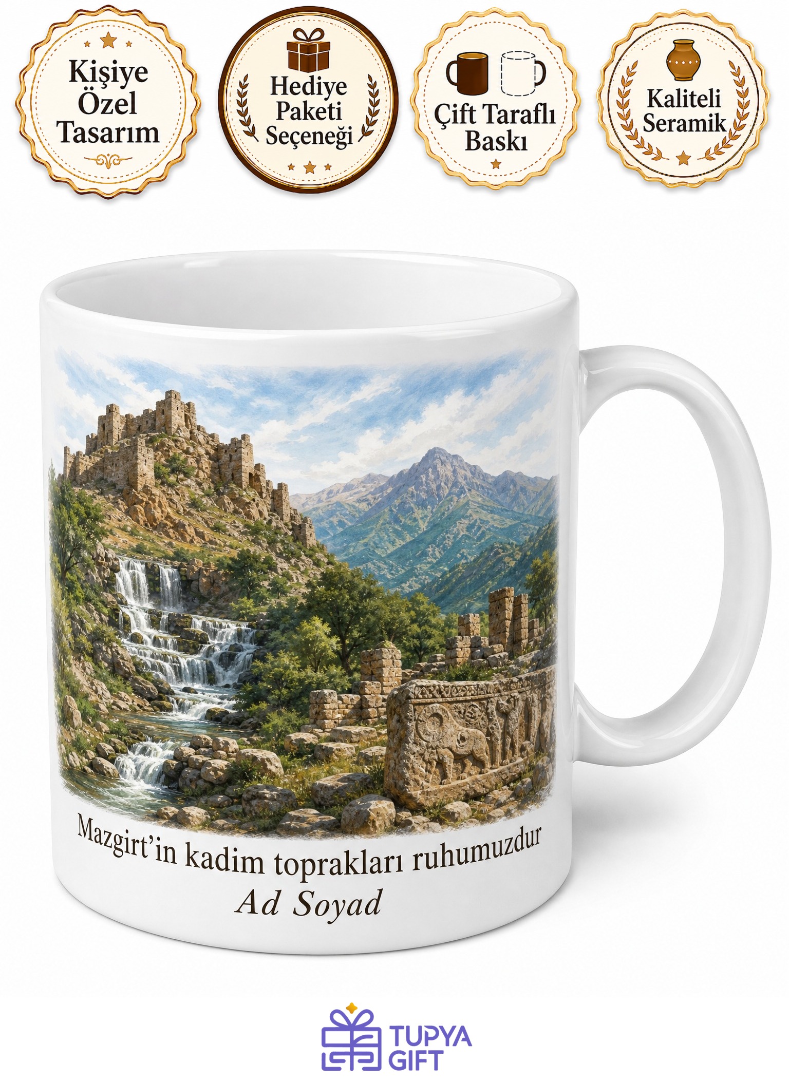 Tunceli Mazgirt Bağın Kalesi Kırkmerdiven Şelalesi Urartu Dağ Manzarası Kupa Bardak Hediye