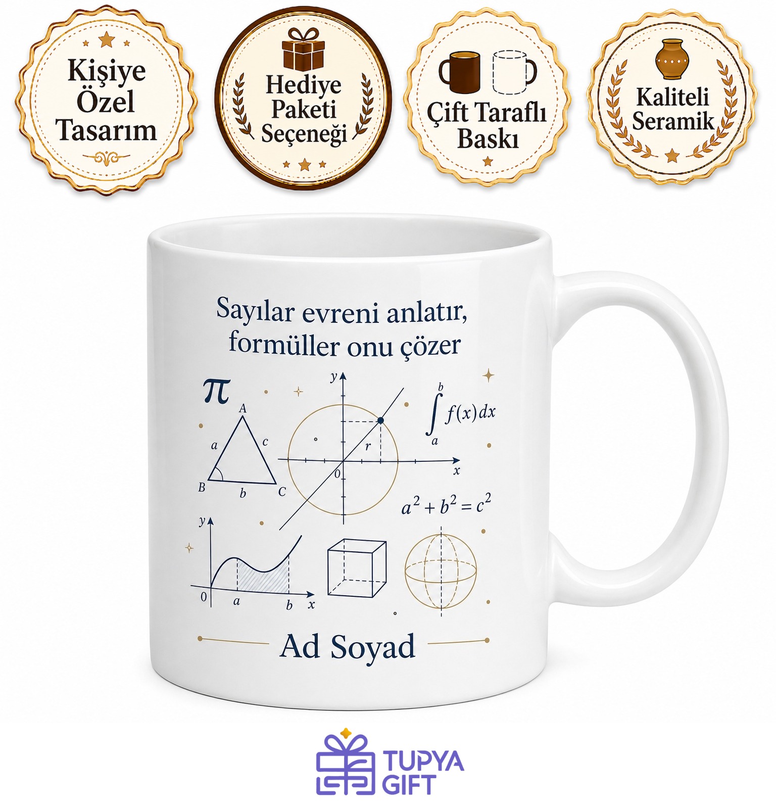 Matematikçiye Hediye Pi Sayısı Geometrik Formül Teorem Sayıların Dünyası Baskılı Kupa Bardak