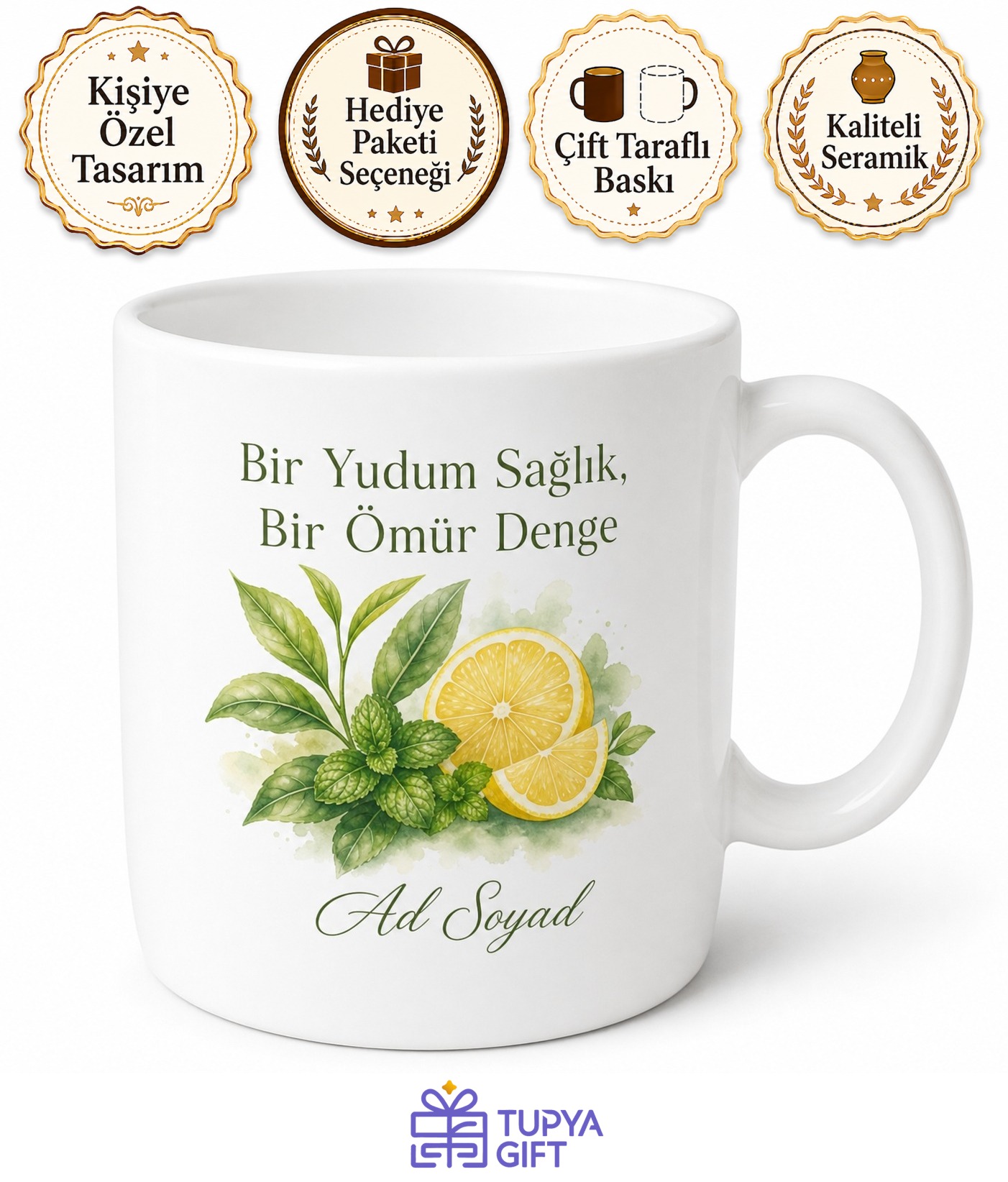 Fit Yaşam Savunucusu Yeşil Çay Detoks Suyu Ödem Atıcı Kupa Bardak Hediye