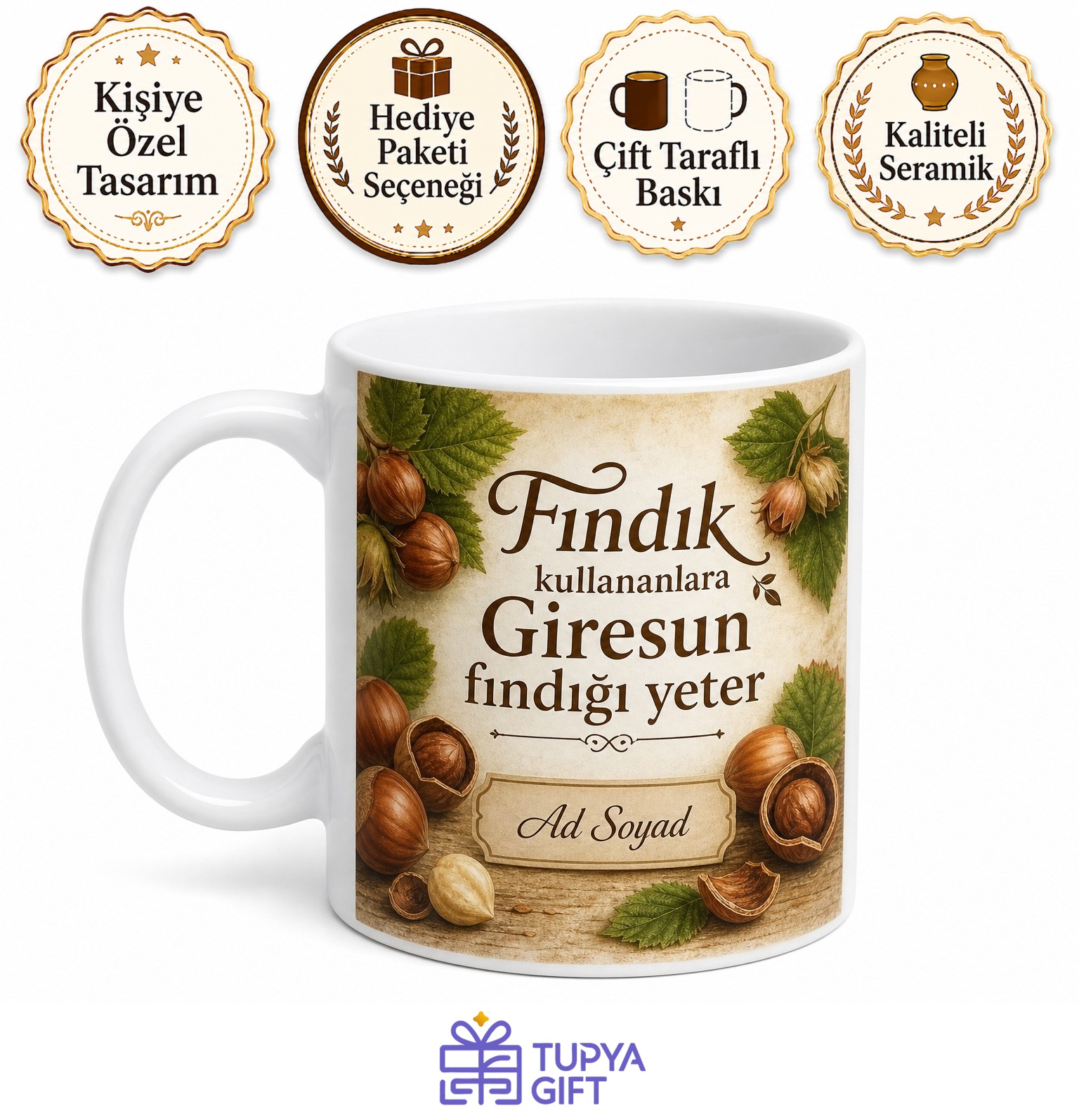 Fındık Kullananlara Giresun Fındığı Kavrulmuş Fındık İçi Karadeniz Kupa Bardak Hediye