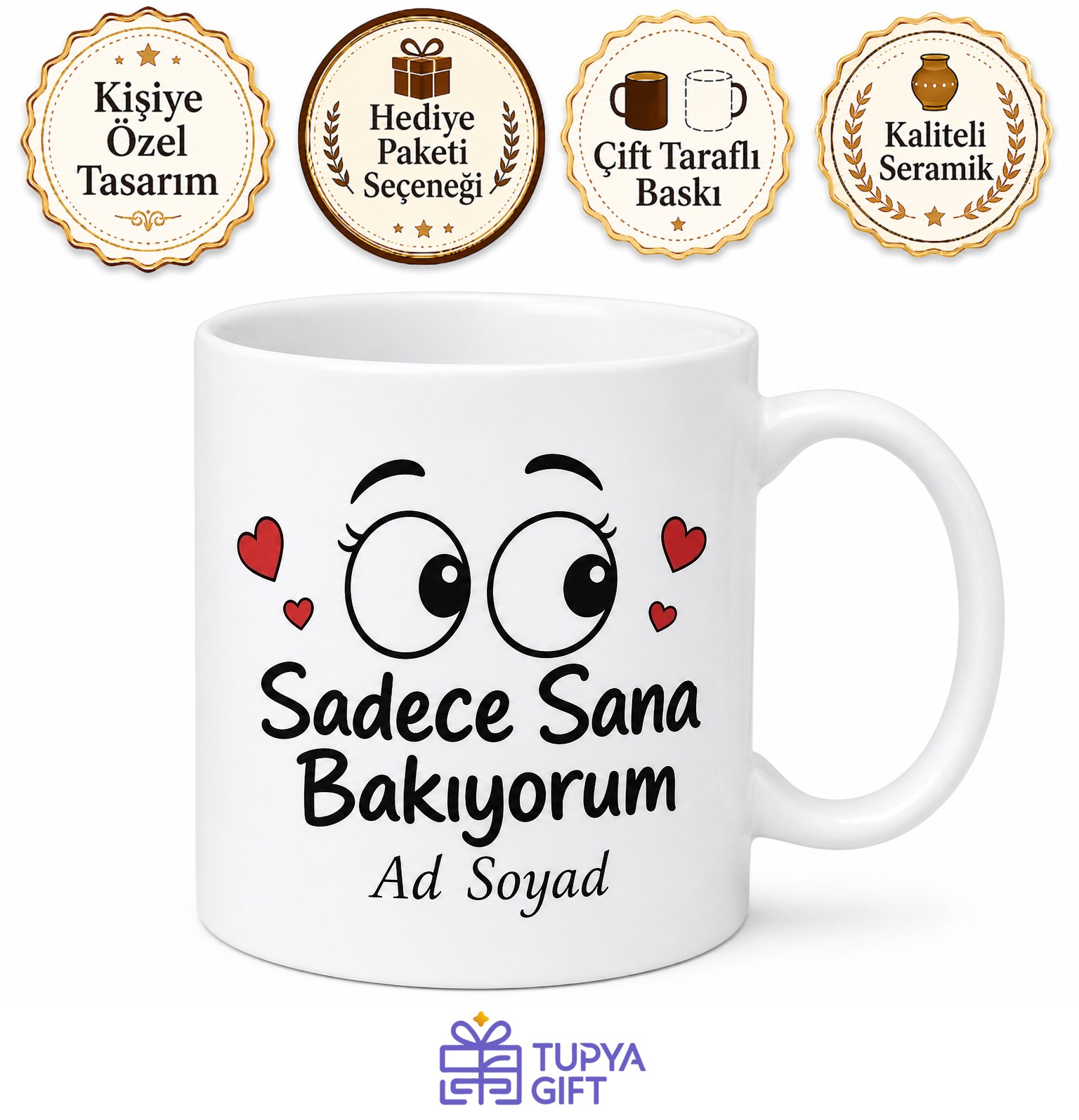 Kıskançlık Krizlerine Giren Sevgiliye Sadece Sana Bakıyorum Kupa Bardak Hediye
