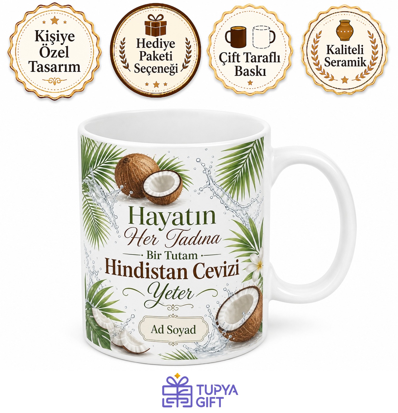 Hindistan Cevizi Temalı Kupa Bardak Hindistan Cevizi Suyu Tozu Hediye