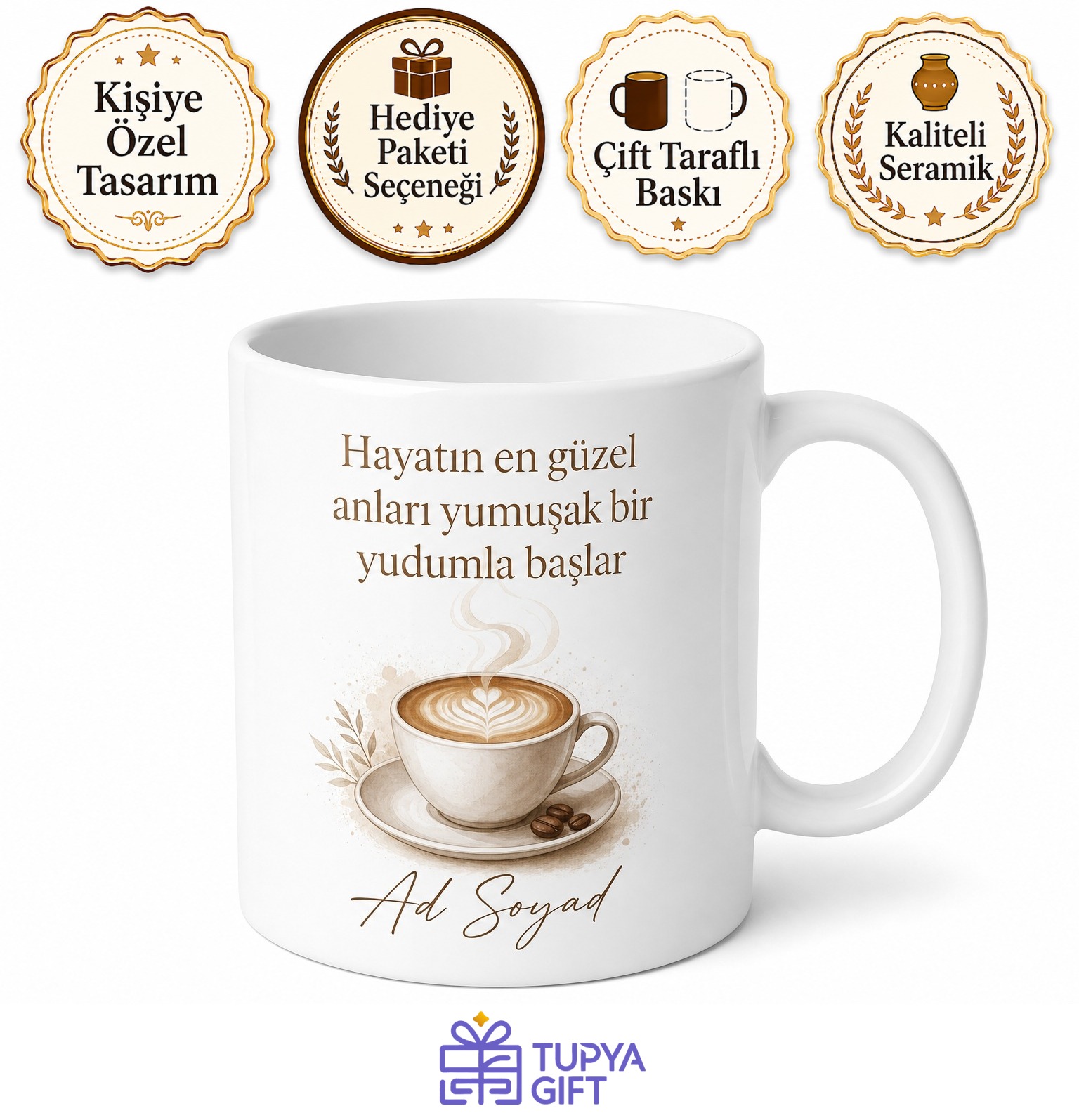 Flat White İçenlere Yumuşak Kahve Kupa Bardak Özel Tasarım Hediye