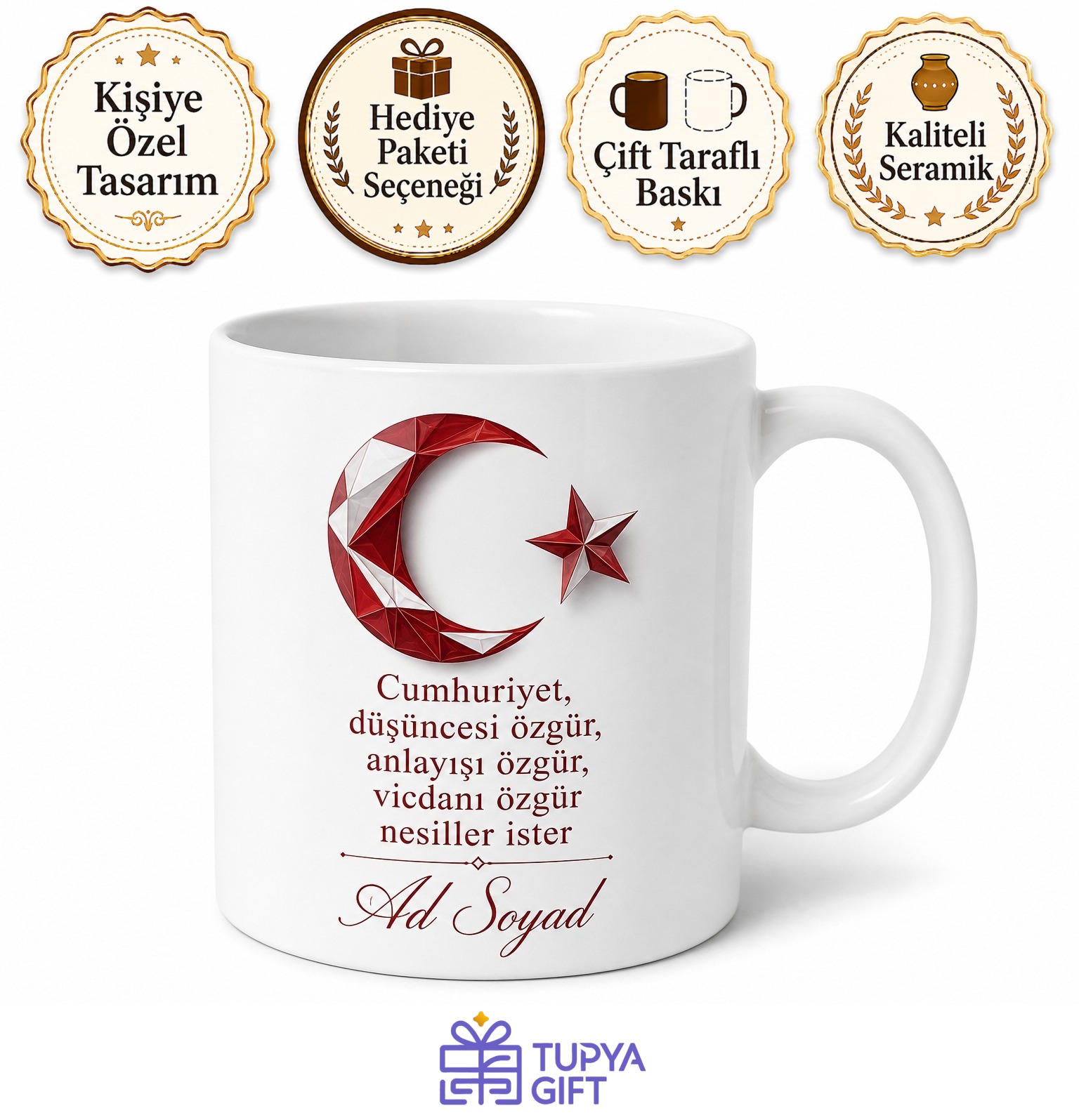 Atatürk İlkelerine Bağlı Gençlere Cumhuriyetin Yılmaz Bekçileri Kupa Bardak Hediye