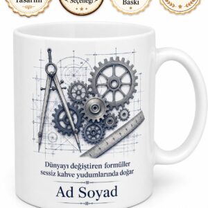 Mühendislik Dişli Çarklar Pergel Cetvel İnovasyon Tasarım Kupa Bardak Hediye
