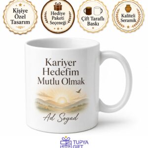 Kariyer Hedefim Mutlu Olmak Yazılı Huzur Arayan Kupa Bardak Hediye