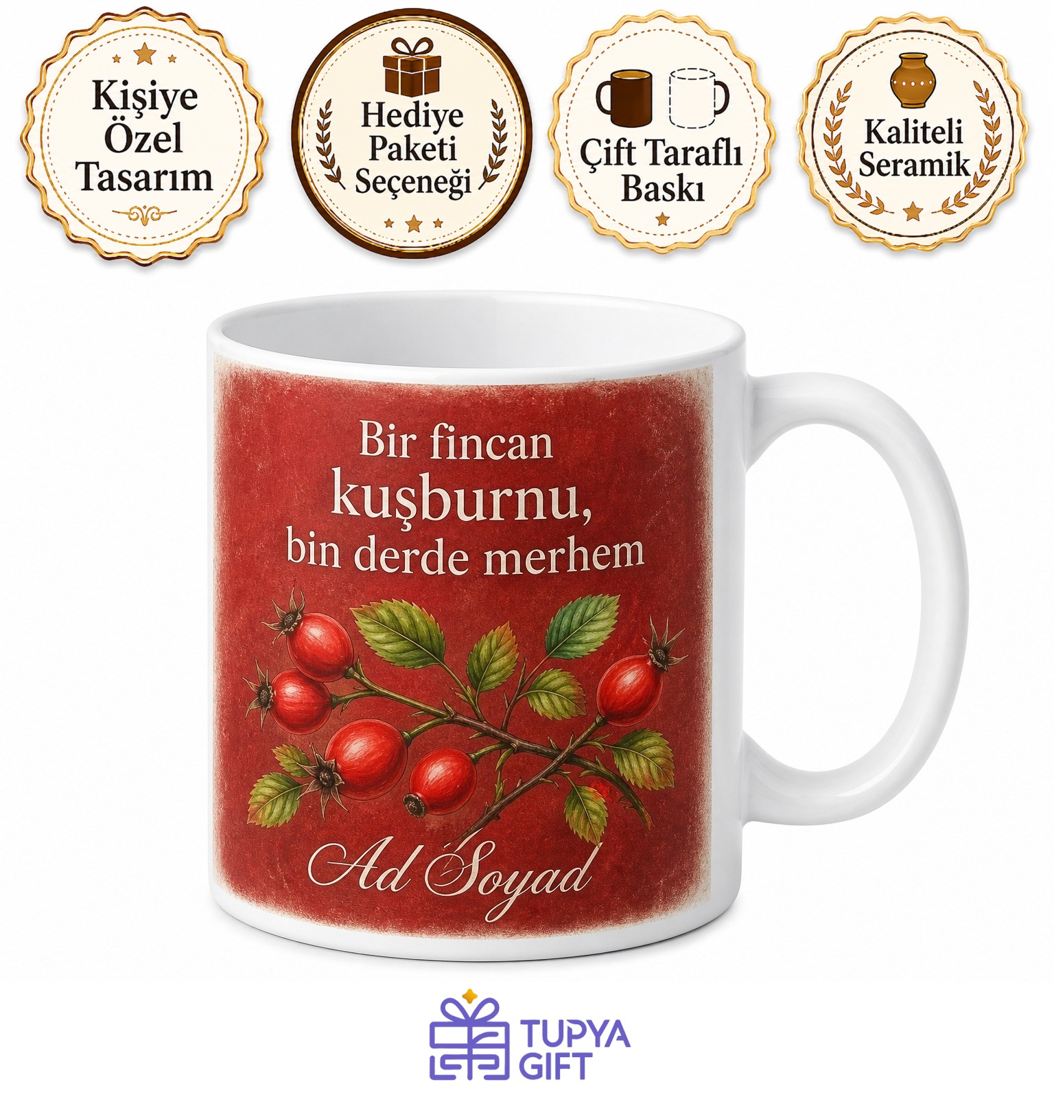 Kuşburnu Çayı Sevenlere Mayhoş Lezzet Kırmızı Renkli Kupa Bardak Hediye