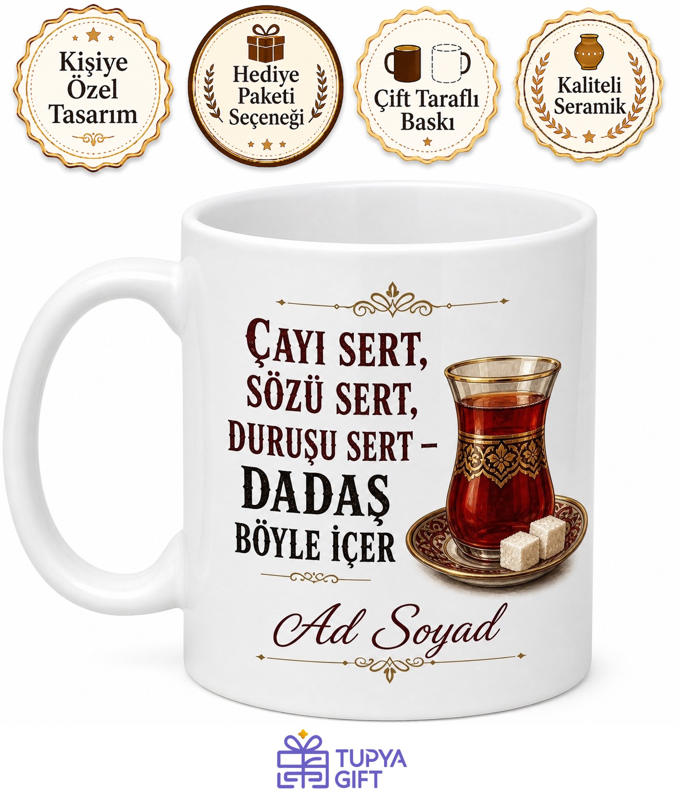Kıtlama Şekerle Çay İçen Erzurum Dadaş Usulü Sert İçim Kupa Bardak Hediye
