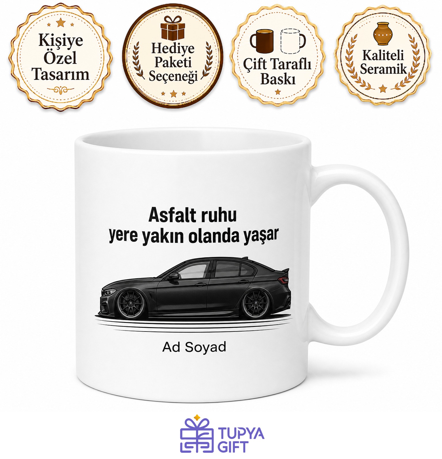 Modifiye Arabasının Altını Kasan Sürücüye Yere Basık Asfalt Ruhu Kupa Bardak Hediye