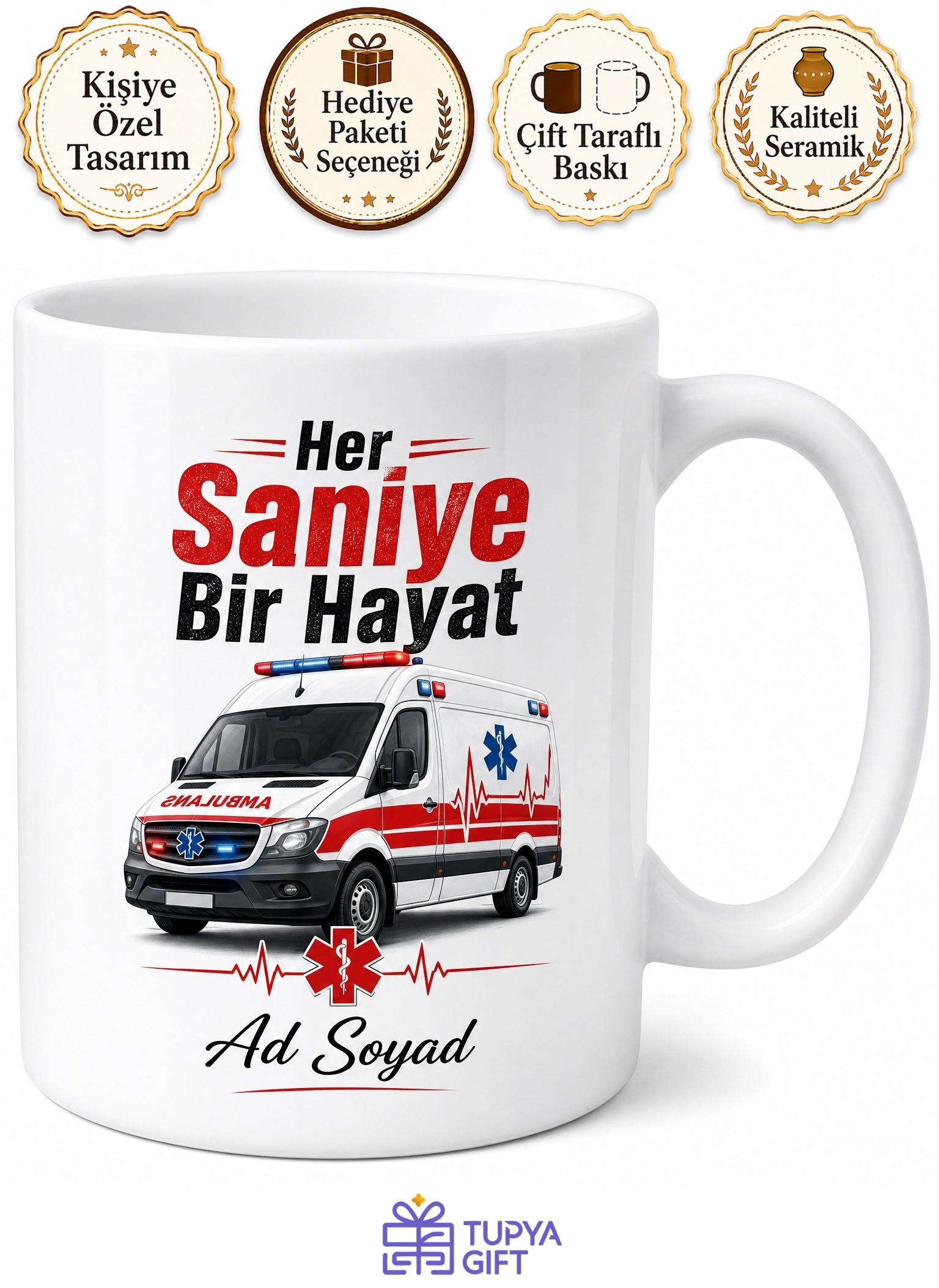 Acil Servis Şoförü Ambulans Kupa Hayat Kurtaran Saniye Hediye Bardak