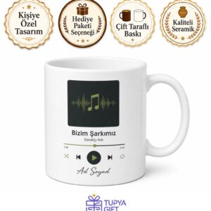 Spotify Müzik Çalar Görünümlü Şarkı İsimli Kişiye Özel Seramik Bardak Kupa Hediye