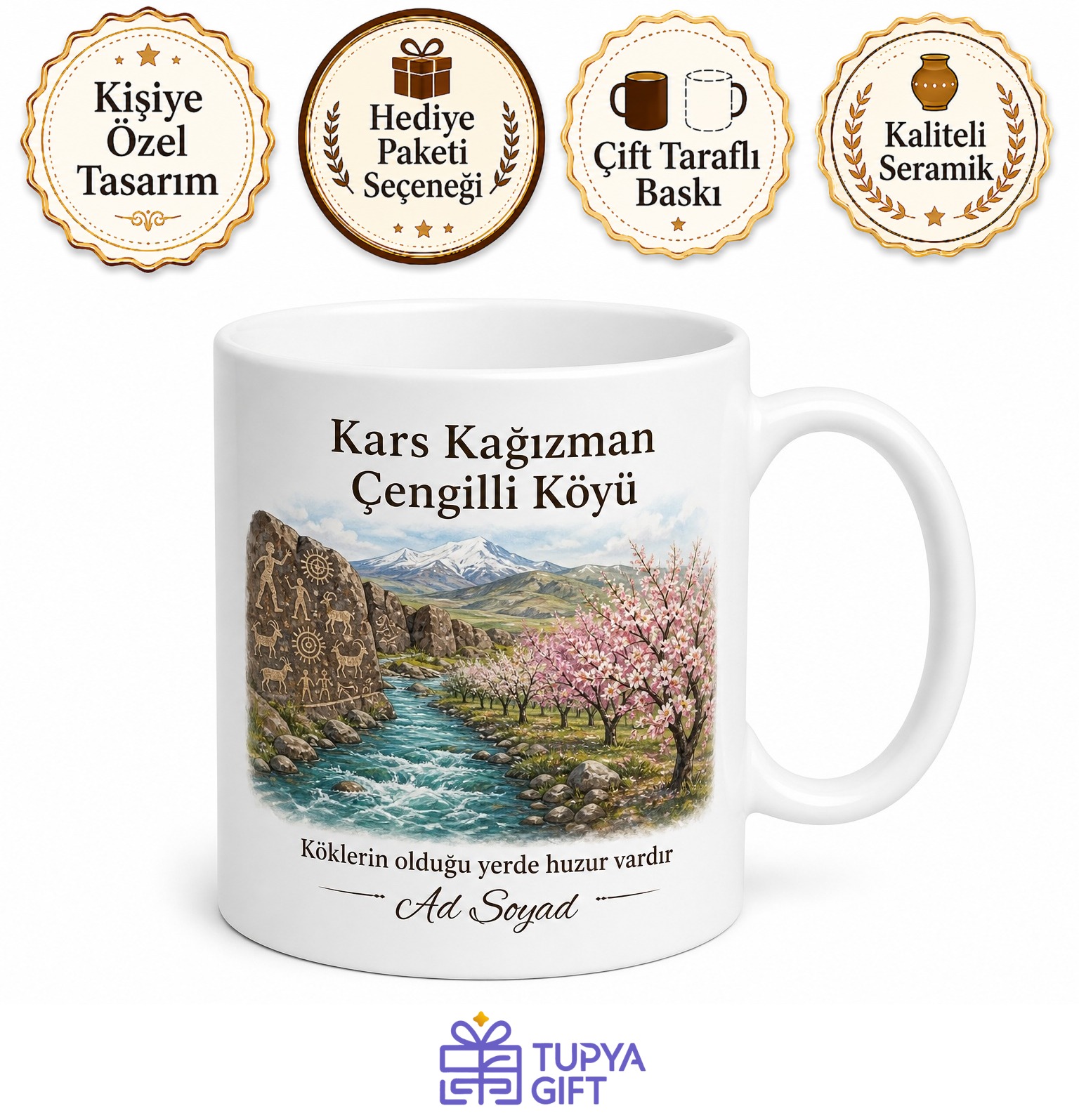 Kars Kağızman Çengilli Köyü Kaya Resimleri Aras Nehri Kayısı Bahçeleri Çay Kupası Hediye