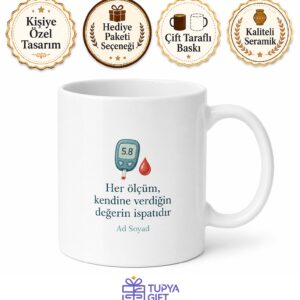 Şeker Ölçüm Cihazı Kullananlara Diyabet Takibi Glikoz Ölçümü Parmak Delici Hediye Kupa Bardak