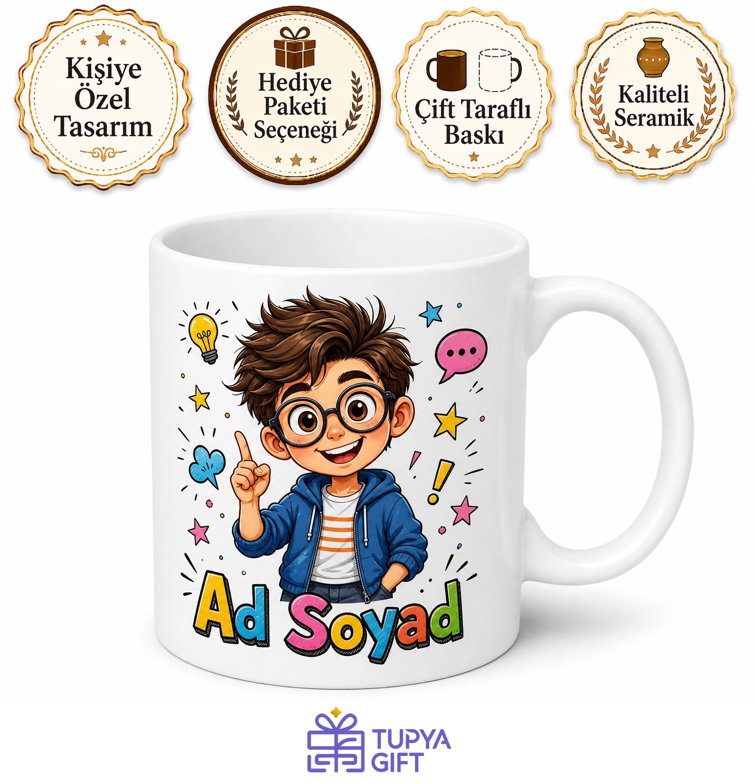 Çizgi Karakter Karikatür Çizimli Eğlenceli Hediye Kupa Bardak Porselen