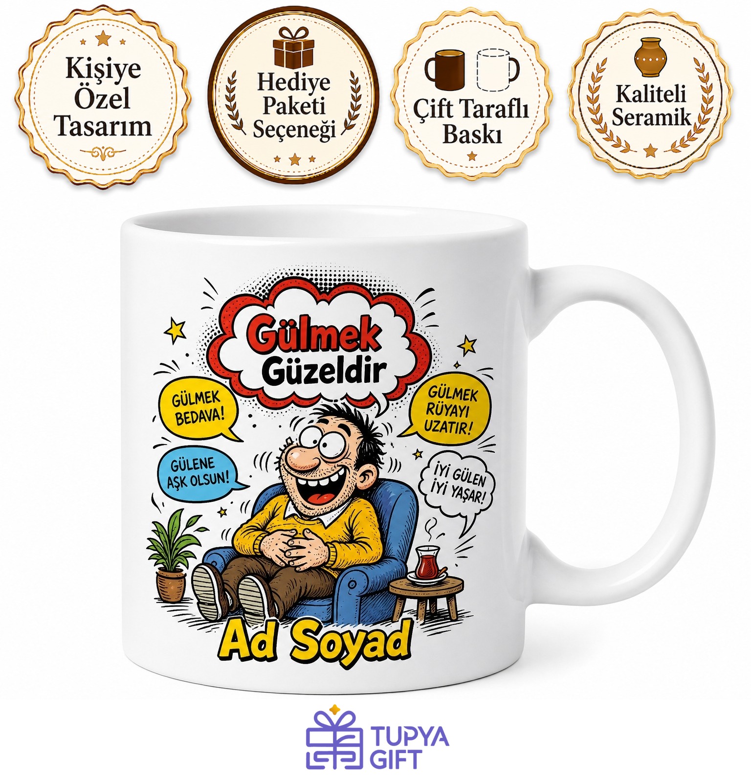 Mizah Dergileri Karikatür Çizimi Espri Baloncuğu Kahkaha Tufanı Kupa Bardak Hediye