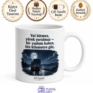 Tır Şoförüne Hediye Gece Yolculuğu Temalı Kahve Kupası Baskılı Bardak