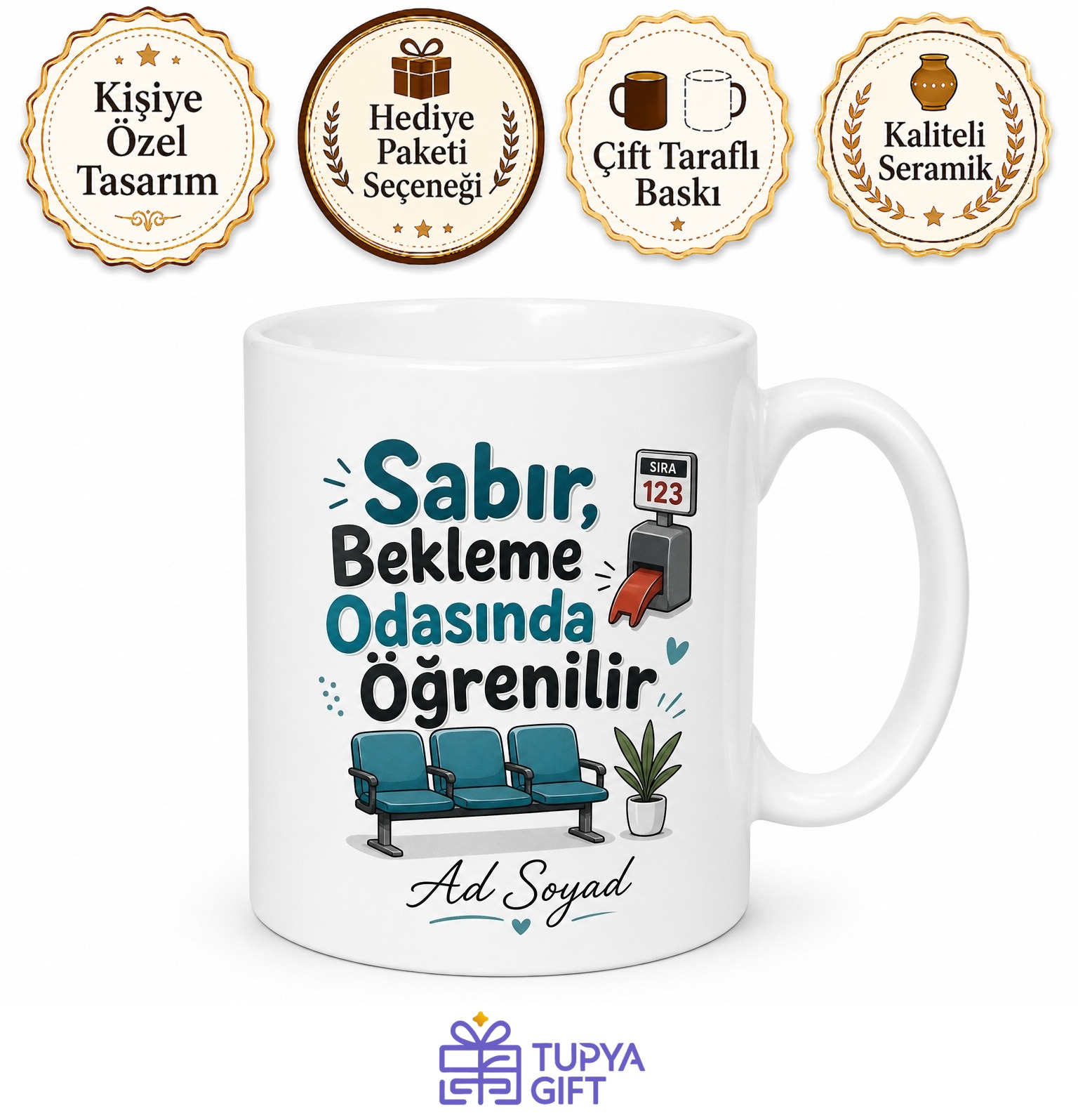 Randevu Alanlara Hastane Randevusu Muayene Sırası Bekleyen Kupa Bardak Hediye