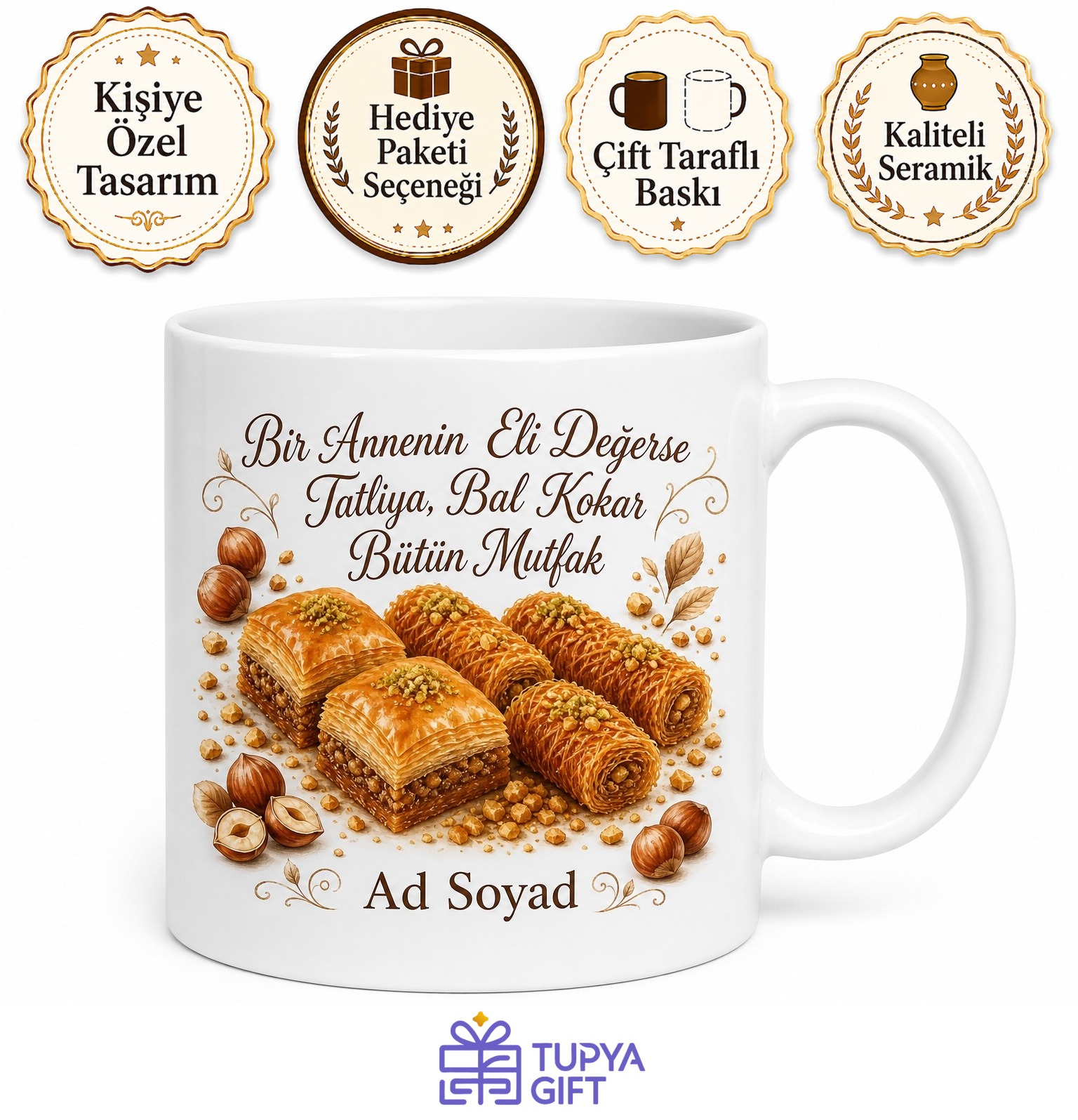 Fındık Tatlısı Yapan Annelere Fındıklı Kadayıf Fındıklı Baklava Kupa Hediye Bardak
