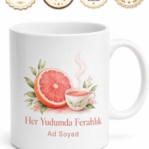 Greyfurt Çayı İçenlere Meyve Çayı Kupa Bardak Hediye Porselen Kupa