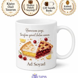 Pay Yapan Annelere Özel Limonlu Pay Vişneli Pay Temalı Kupa Bardak Hediye