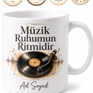 Plak Dükkanında Kaybolanlara Analog Ses Cızırtılı Ritim Kupası Hediye Bardak