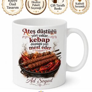Kebap Severlere Özel Adana Urfa Kebap Ocakbaşı Keyfi Baskılı Porselen Kupa Bardak Hediye