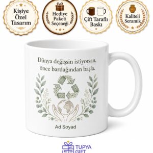 Dünya Sıfır Atık Günü Atıksız Yaşam Felsefesi Temalı Porselen Kupa Bardak Hediye