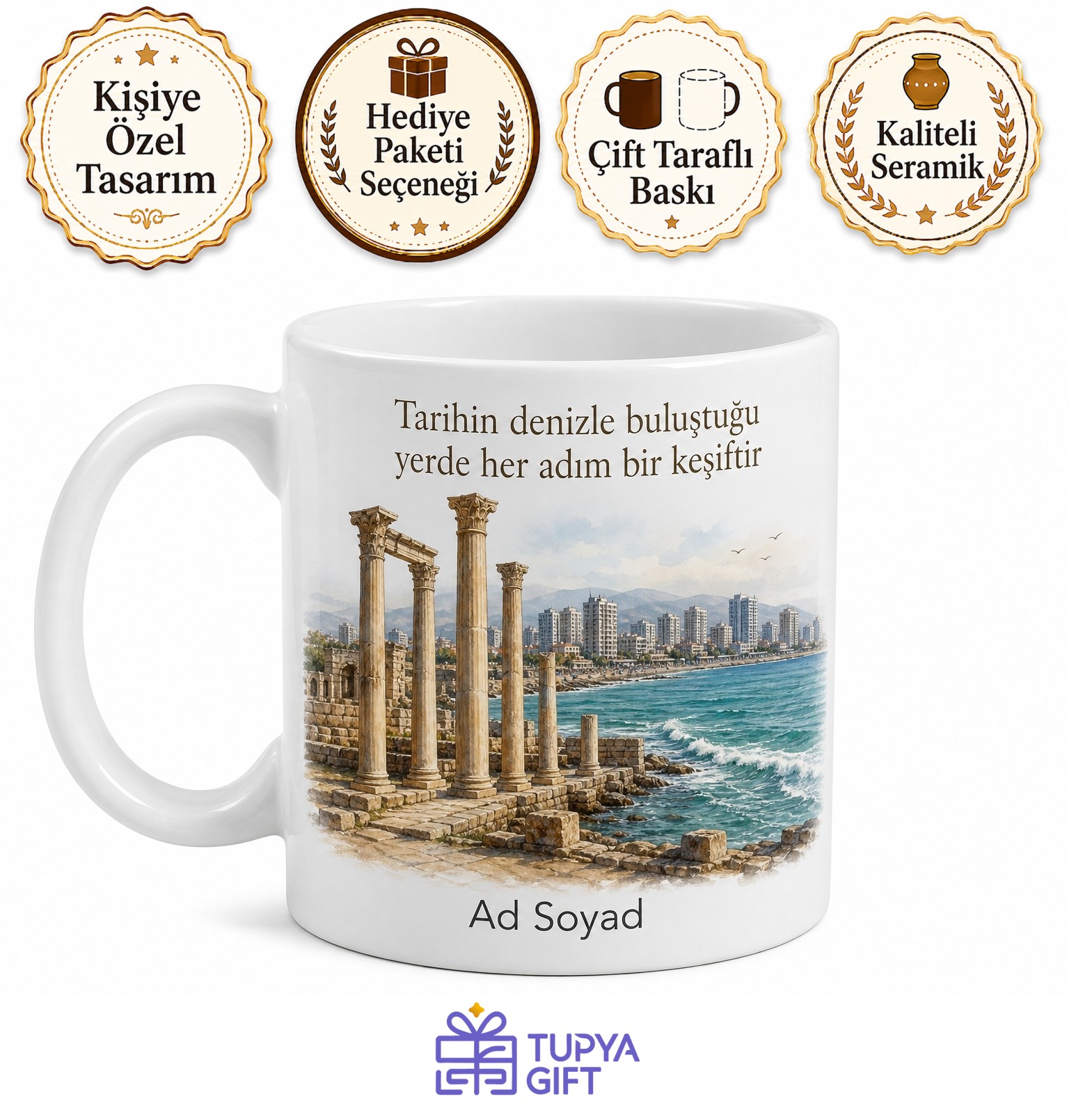 Mersin Mezitli Soli Pompeiopolis Antik Kenti Sahil Yürüyüşü Modern Şehir Kupa Bardak Hediye