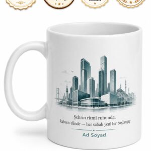 Ataşehir Modern Şehir Dokusu Plaza Hayatı Kahve Kupası Özel Tasarım Hediye Bardak