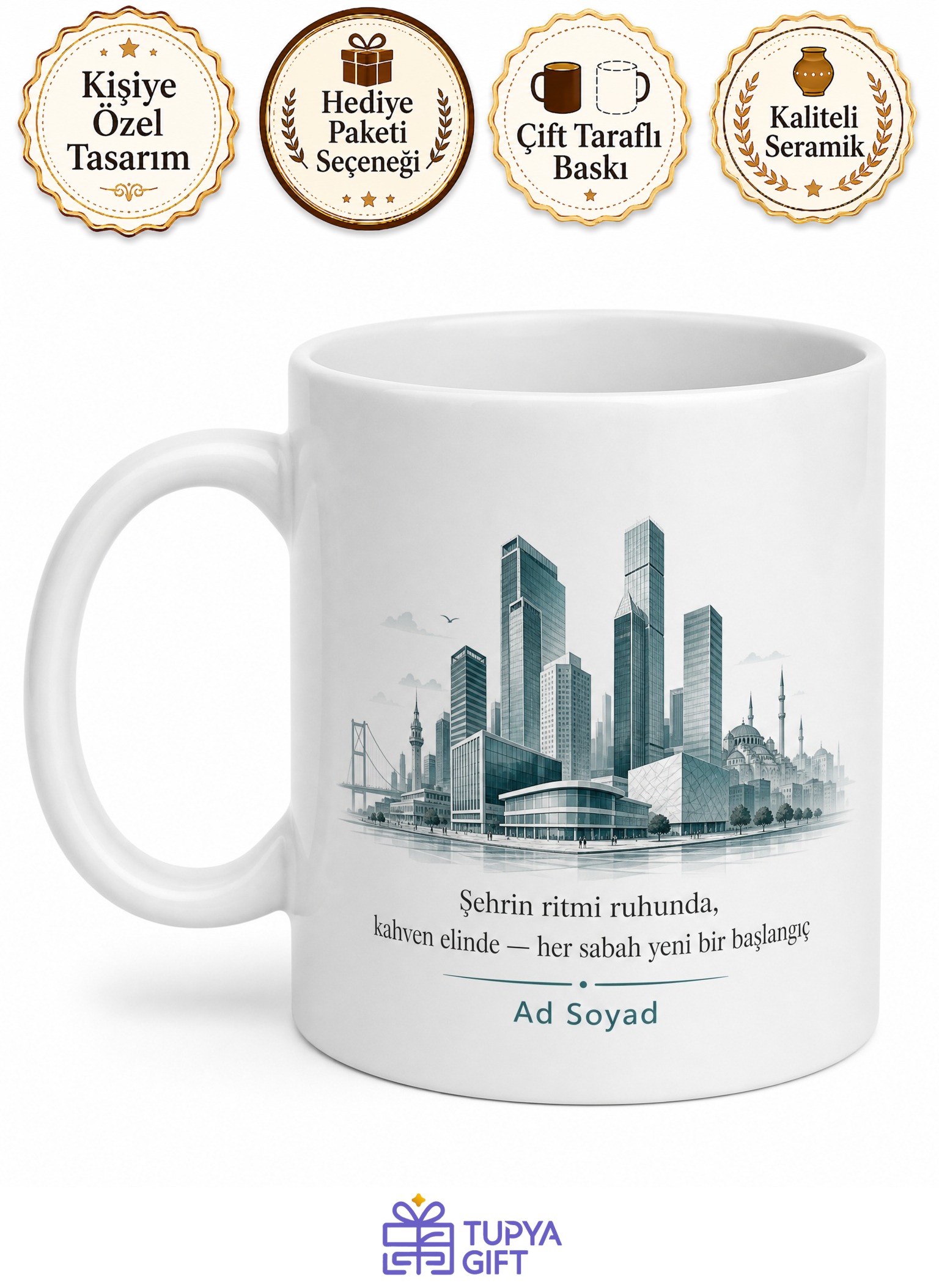 Ataşehir Modern Şehir Dokusu Plaza Hayatı Kahve Kupası Özel Tasarım Hediye Bardak