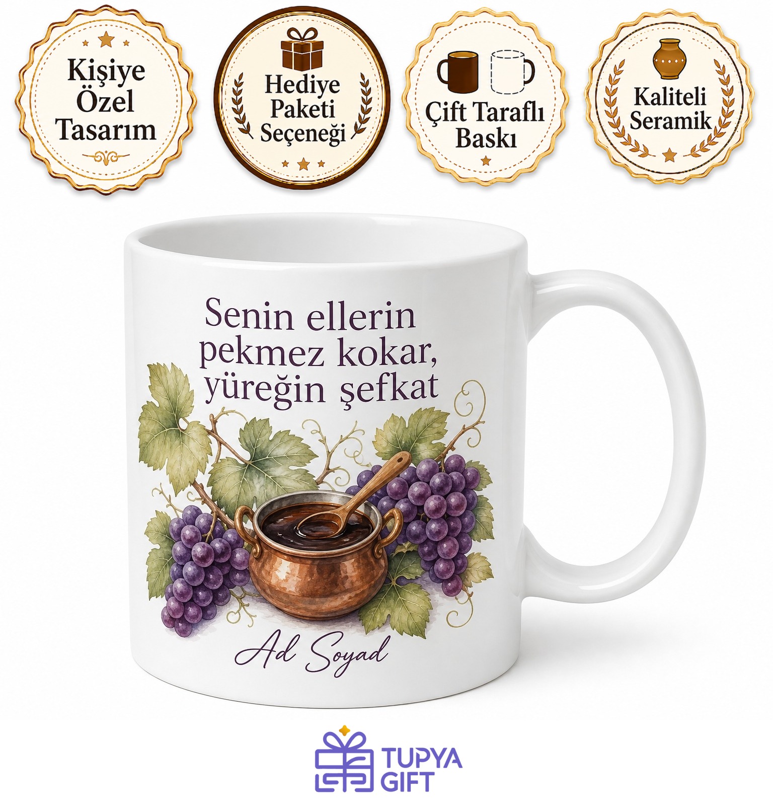 Üzüm Tatlısı Yapan Annelere Pekmezli Üzüm Kupa Bardak Hediye