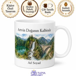 Artvin Karagöl Mençuna Şelalesi Deriner Barajı Baskılı Porselen Kupa Bardak Hediye