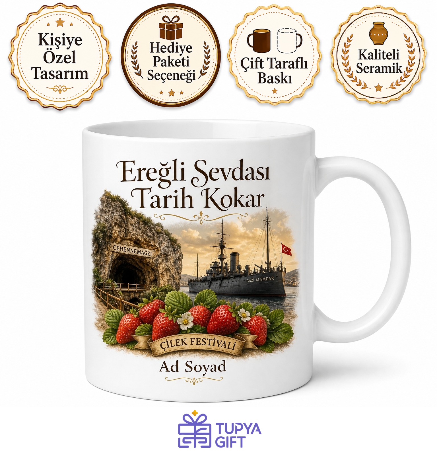 Zonguldak Ereğli Cehennemağzı Mağaraları Çilek Festivali Gazi Alemdar Gemisi Kupa Bardak Hediye