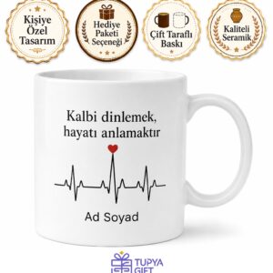 EKG Kalp Grafisi Kalp Atışı Ritim Çizgisi Kupa Bardak Hediye Porselen