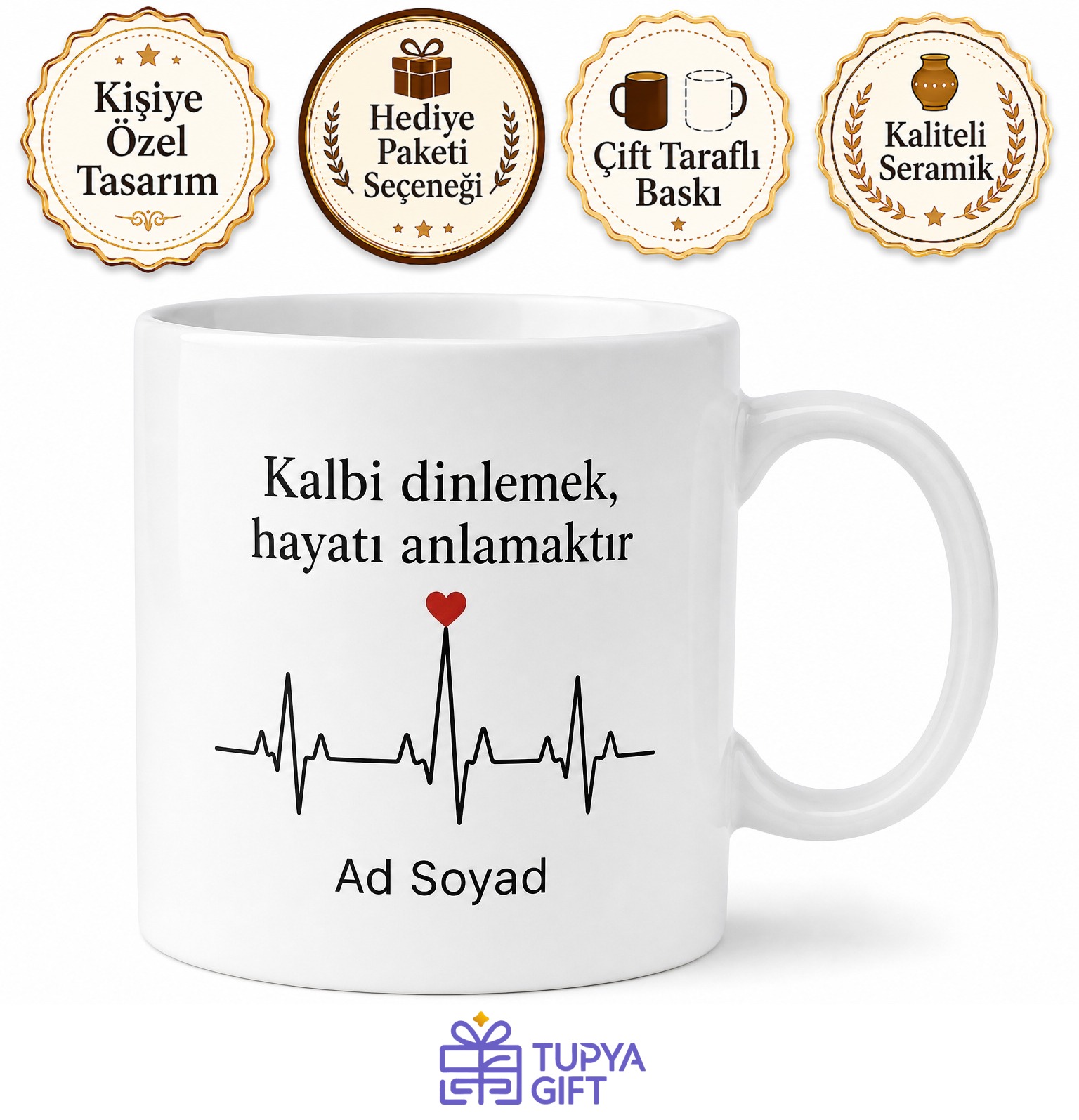 EKG Kalp Grafisi Kalp Atışı Ritim Çizgisi Kupa Bardak Hediye Porselen