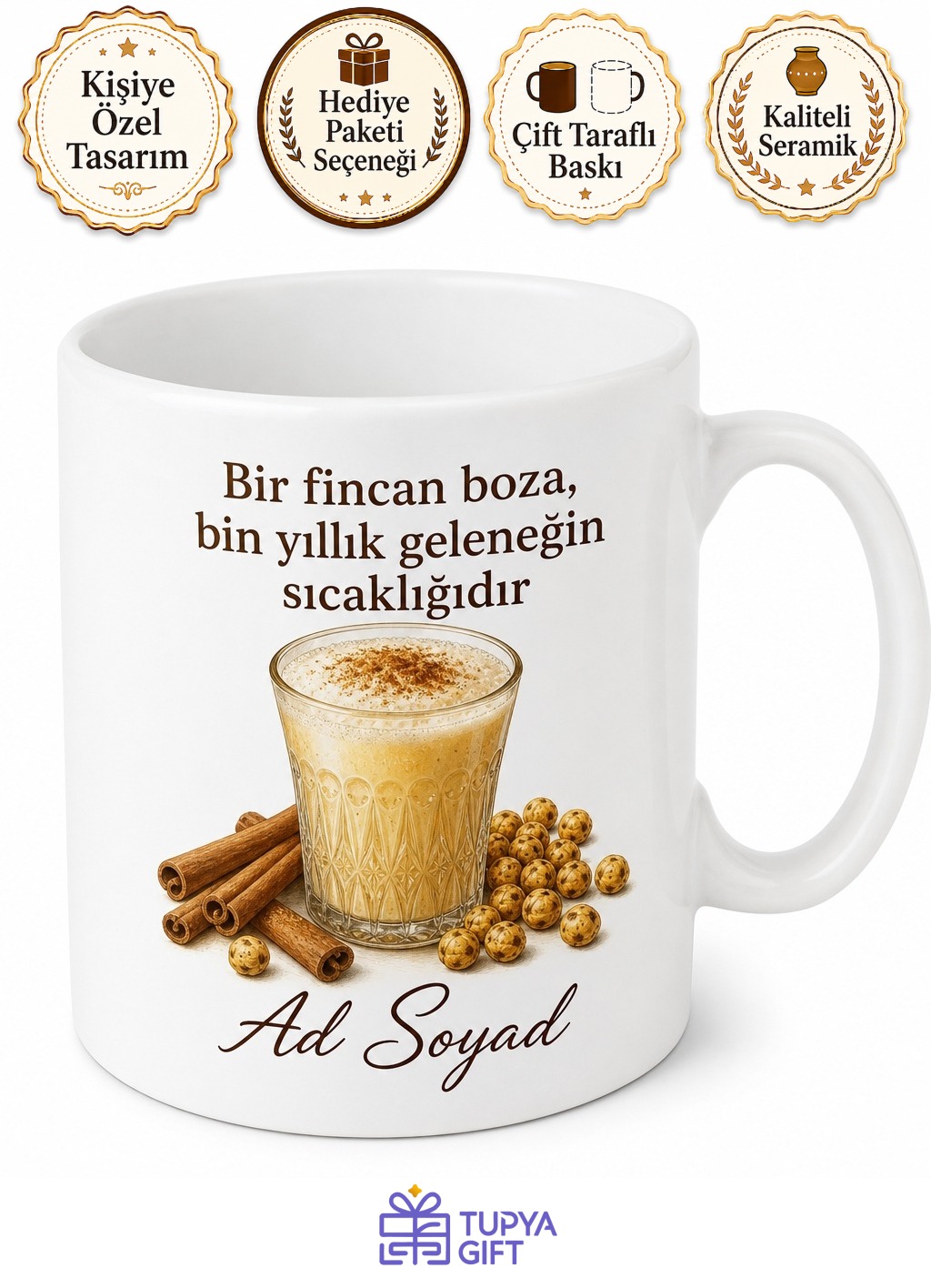 Boza Vefa Bozacısı Darı Ekşisi Kış İçeceği Sarı Leblebi Temalı Kupa Bardak Hediye