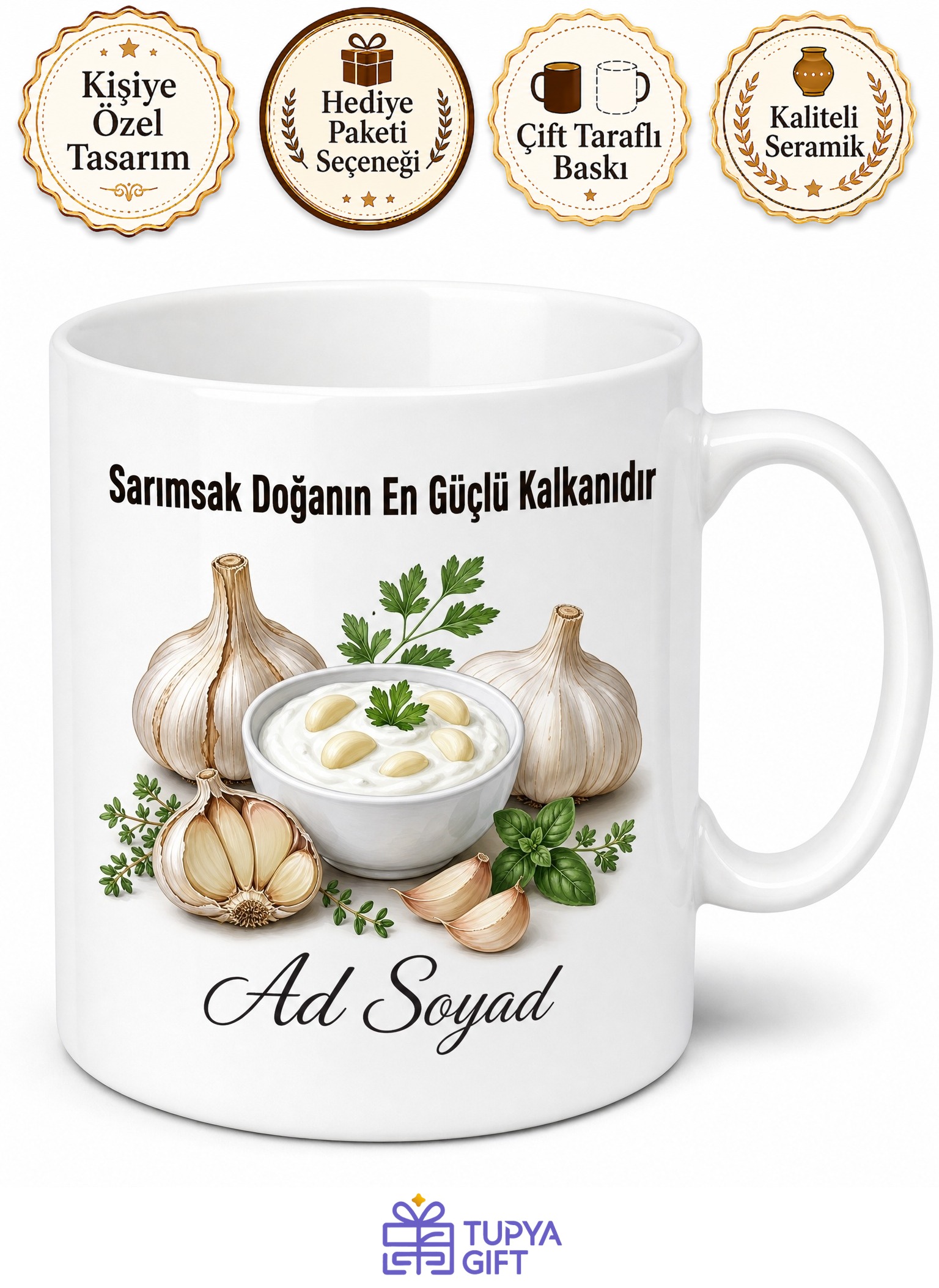 Sarımsak Yemeği Yiyenlere Sarımsaklı Yoğurt Doğal Antibiyotik Kupa Bardak Hediye
