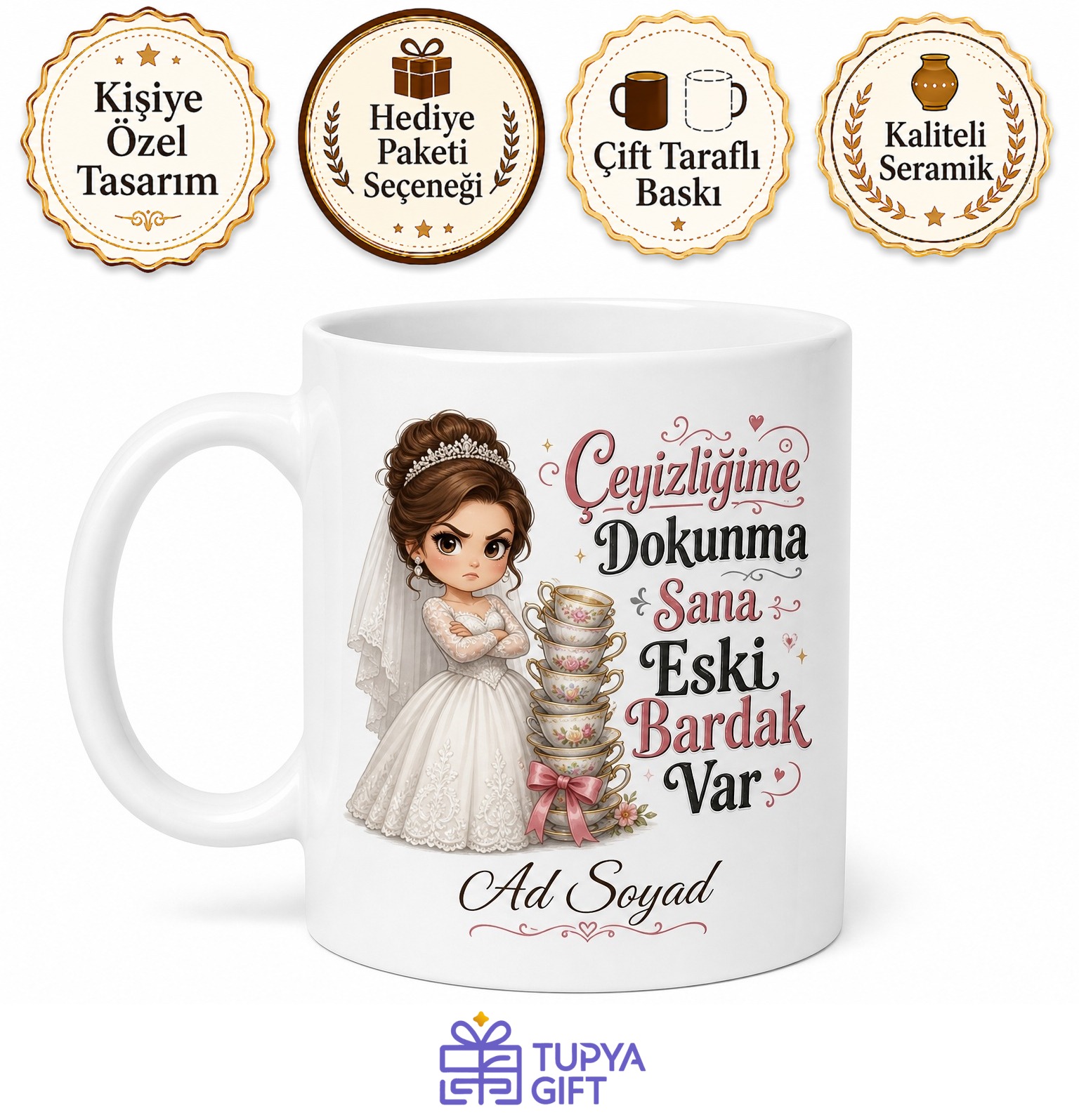 Çeyizlik Fincanları Kullandırmayan Gelin Kupası Çeyiz Hediye Bardak
