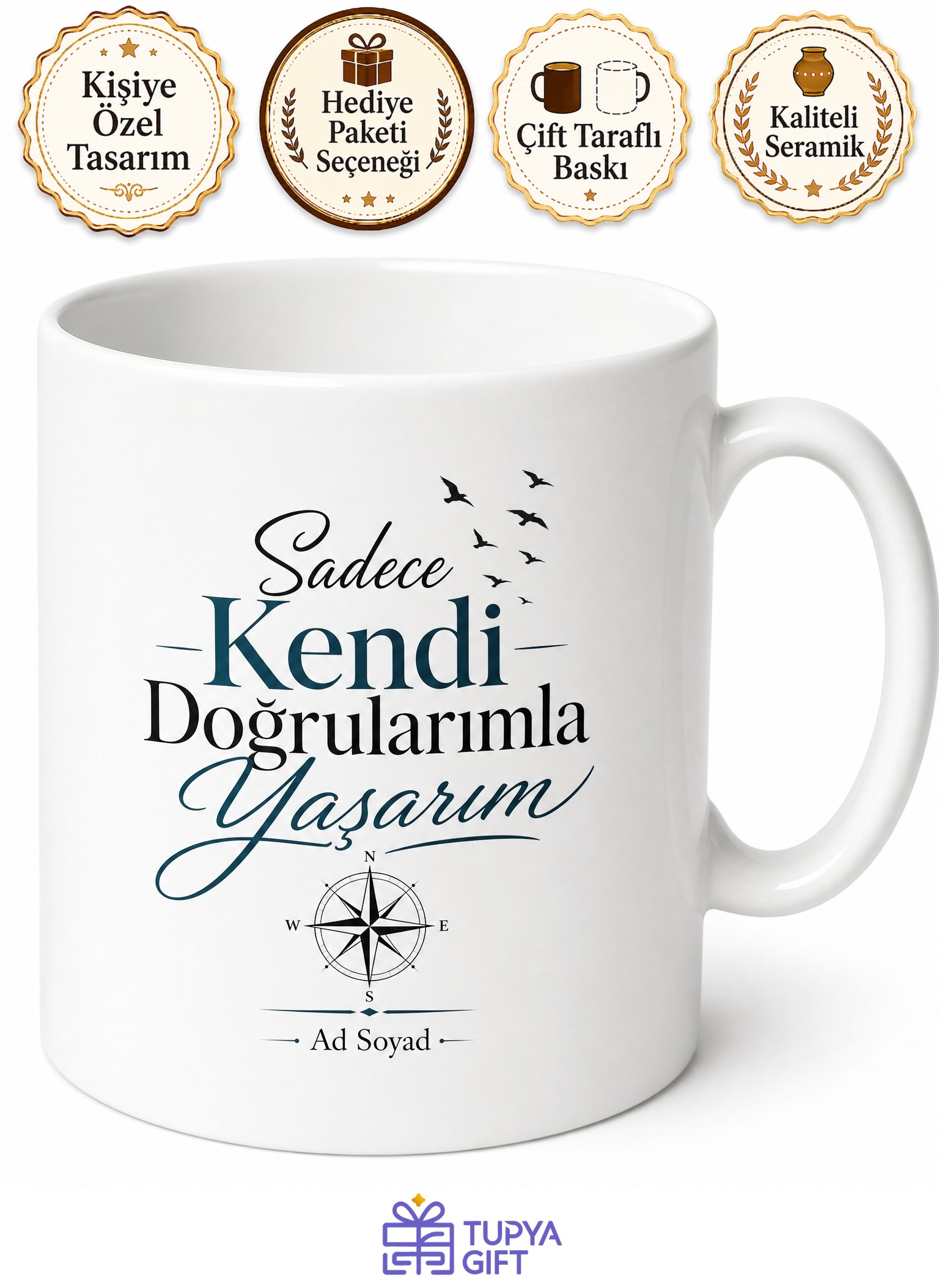 Sadece Kendi Doğrularımla Yaşarım Özgür Ruhlu İnsan Kupası Hediye Bardak